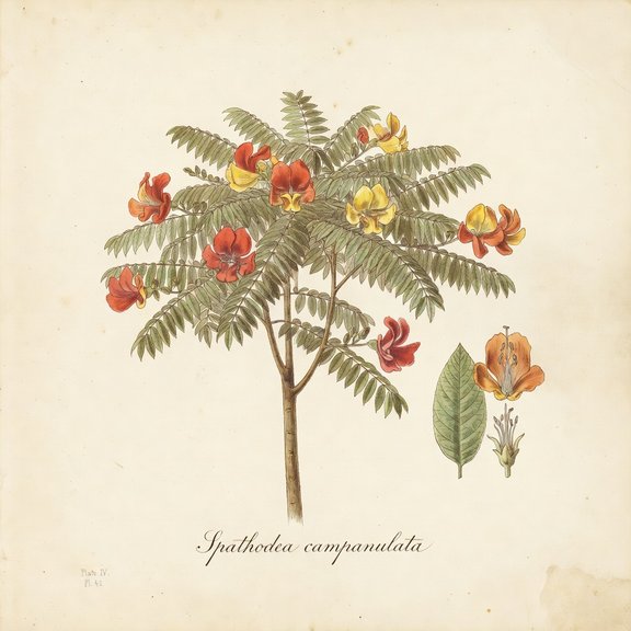 African Tulip Tree botanical plate