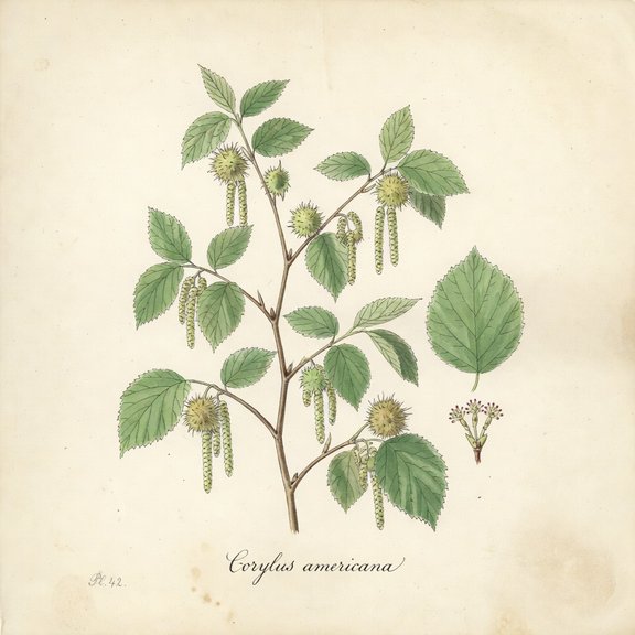 American Hazelnut botanical plate