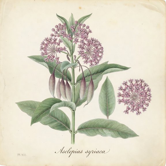 and common milkweed botanical plate