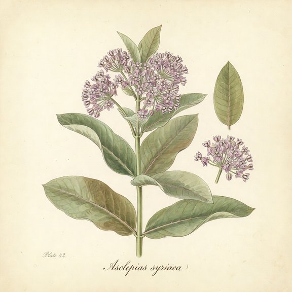 and common milkweed botanical plate