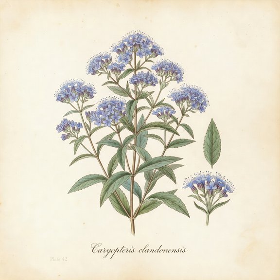 Blue Mist Spirea botanical plate
