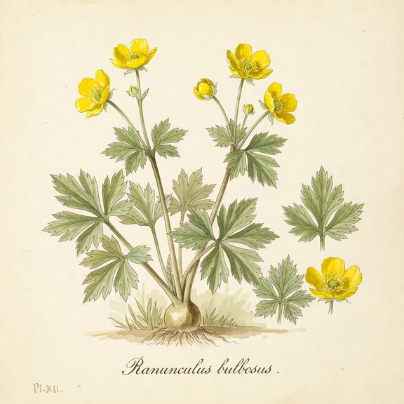 Bulbous Buttercup botanical plate