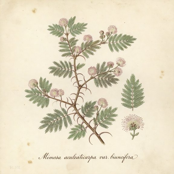 catclaw mimosa botanical plate