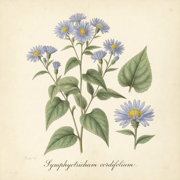Common Blue Wood Aster botanical plate