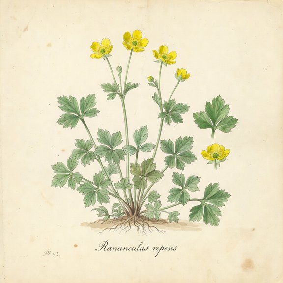 Creeping Buttercup botanical plate