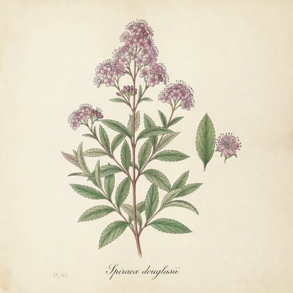 Douglas' spiraea botanical plate
