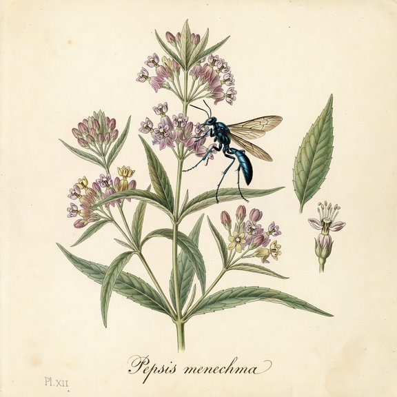 Elegant Tarantula-hawk Wasp botanical plate