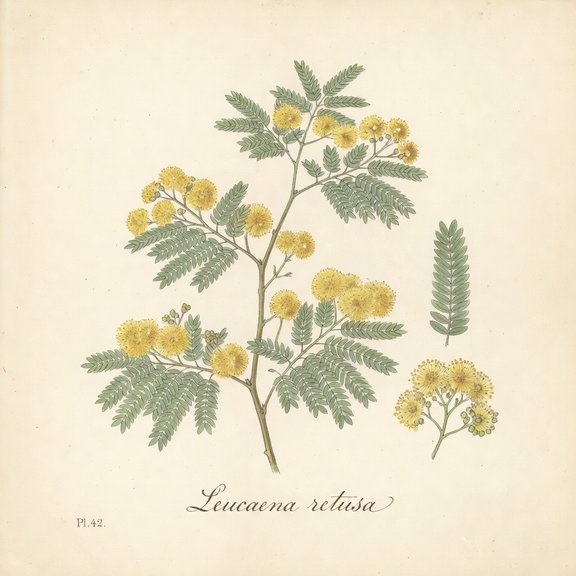 Goldenball Leadtree botanical plate