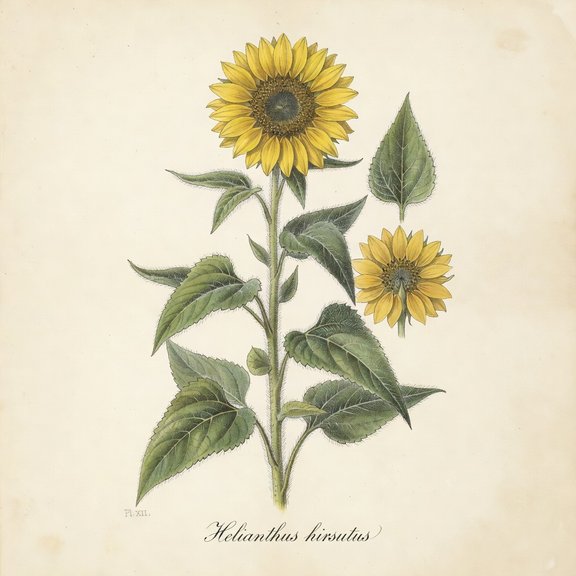 Hairy Sunflower botanical plate