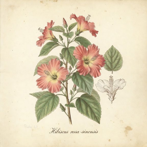 Hibiscus botanical plate
