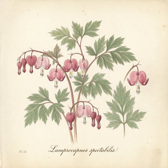 Household plantings** — bleeding heart botanical plate