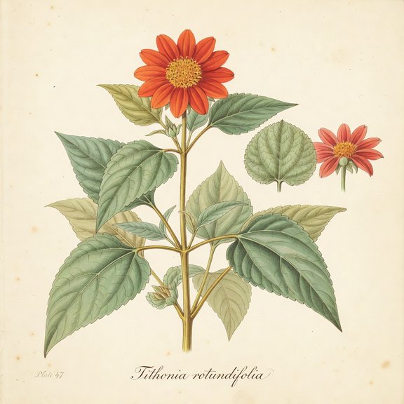 Mexican Sunflower botanical plate