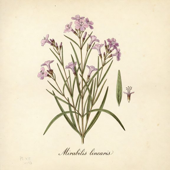 Narrowleaf four o'clock botanical plate