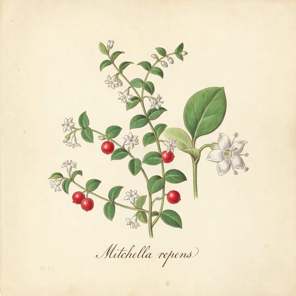 Partridge berry botanical plate