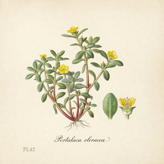 Portulaca oleracea botanical plate