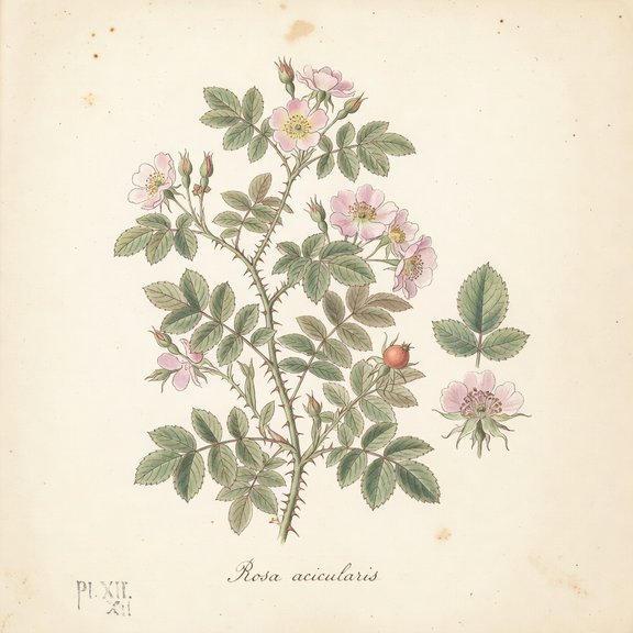 Prickly Wild Rose botanical plate