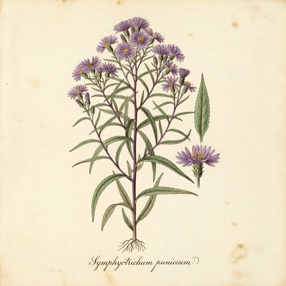Purple-stemmed Aster botanical plate