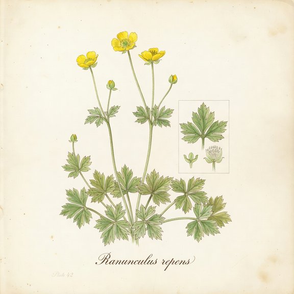 Ranunculus repens botanical plate