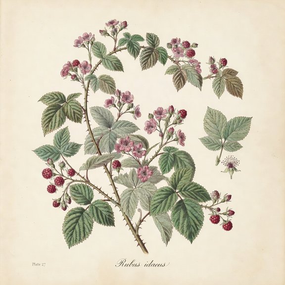 Raspberry bramble botanical plate