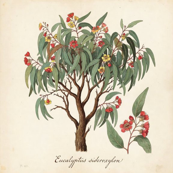 Red Ironbark Eucalyptus botanical plate
