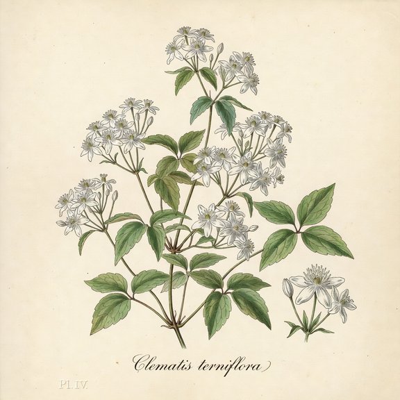 Sweet Autumn Clematis botanical plate
