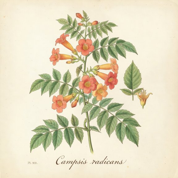 Trumpet Vine botanical plate